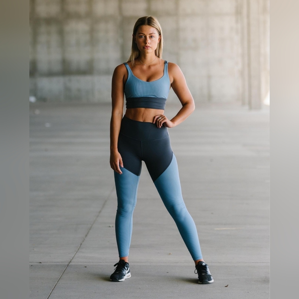 Zyia Leggings Blue Grey Colorblock Athletic 16/18